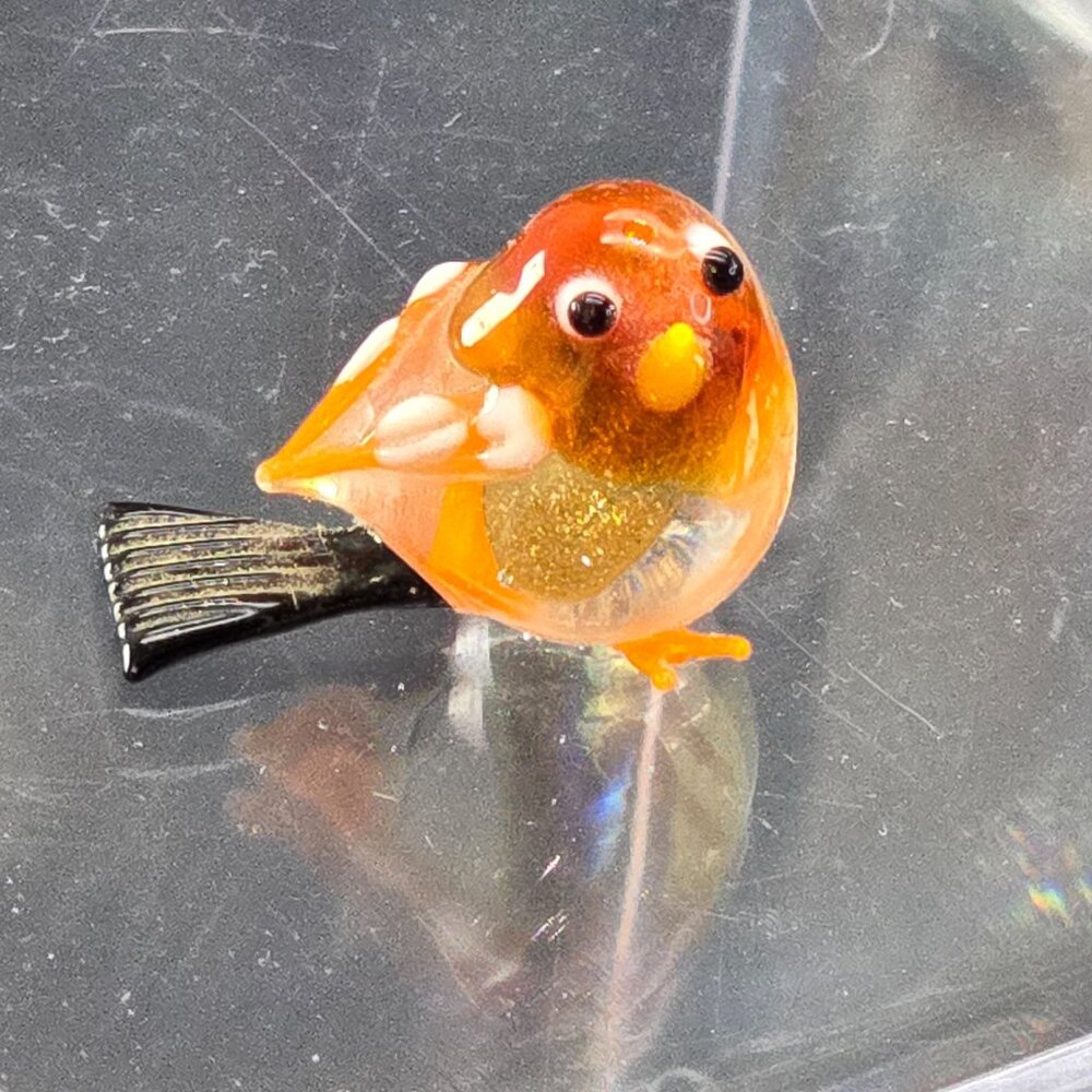 Handcrafted Miniature Glass Bird Figurine Orange & Black HS203 - Picture 2 of 10